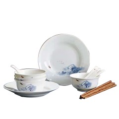唐惠雪山餐具礼盒TH-6314（4.5寸金钟碗  X 4个  8寸汤盘 X 2个  纯白 小汤勺 X 4个 鸡翅筷子X 4双）